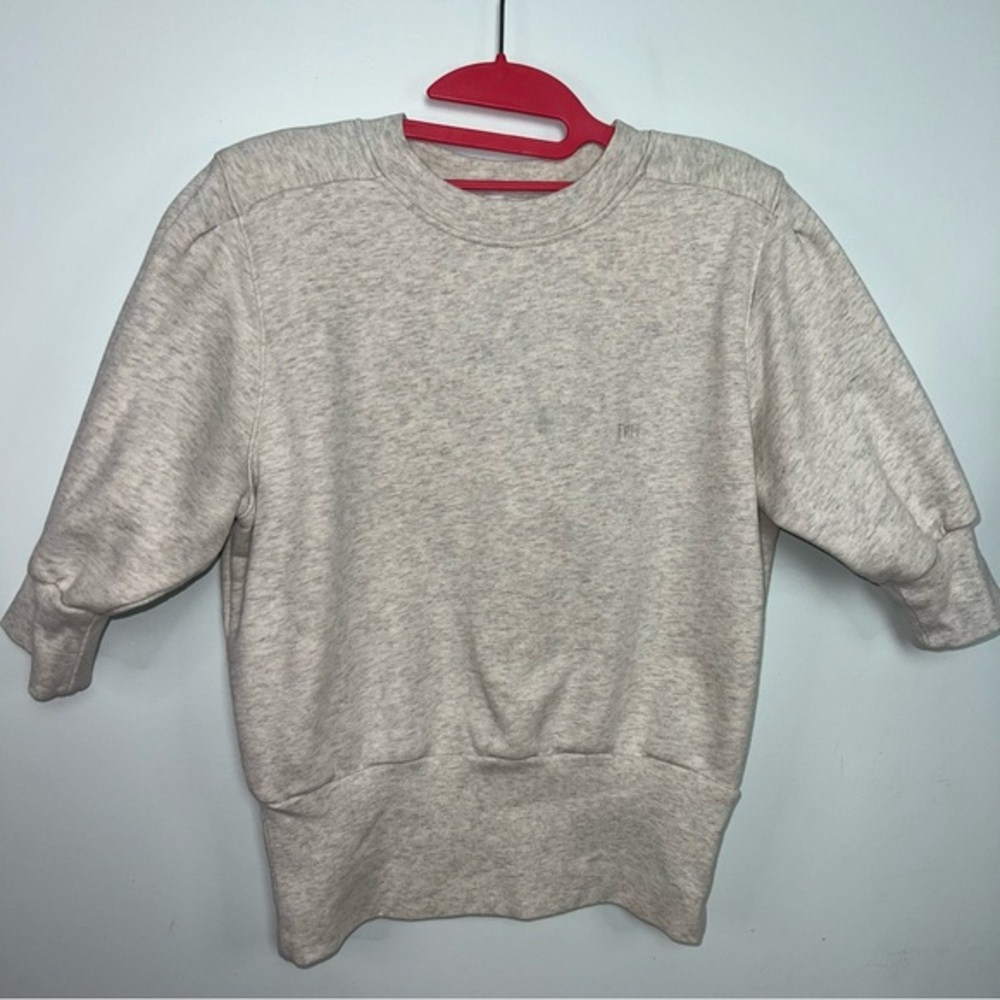 FRAME Oatmeal Heather Sweatshirt Pullover Crewneck Embroidered Logo XS Cotton